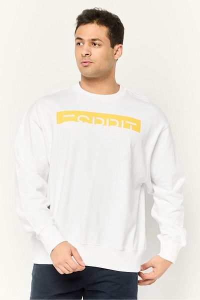 Esprit Men Crew Neck Long Sleeves Brand Logo Sweatshirts, White
