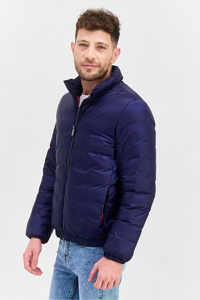 Selected Homme Men Checkered Puffer Jacket, Blue