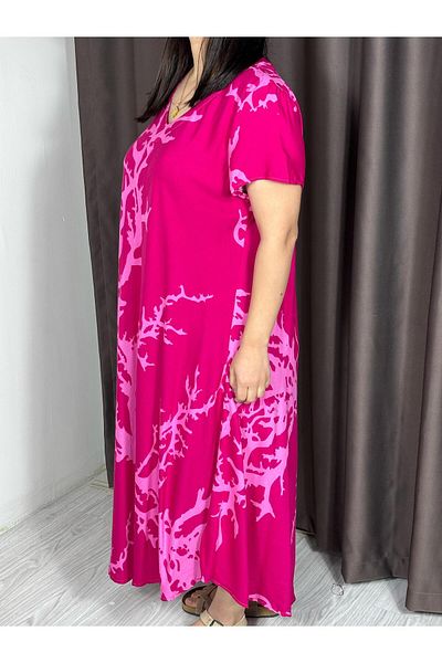 Sobe Hediyelik Rochie lejeră din viscoză cu model roz – Mărime standard din țesătură ușoară de vară