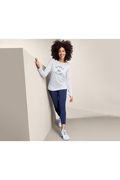 Tchibo Women Boat Neck Printed Long Sleeve Top, White