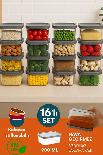 welcomein Set of 16 Leakproof Airtight Refrigerator Organizer Freezer Use Convenient Storage Container Set 900 ml