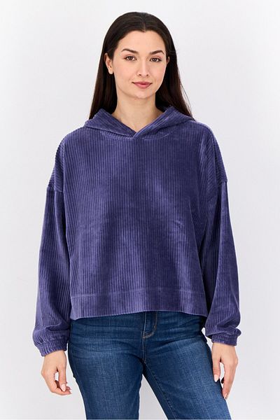 aerie Women Ribbed Long Sleeve Hoodie, Slate Blue
