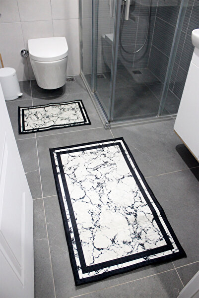 Charmbi Χαλάκι μπάνιου με μαρμάρινο σχέδιο, αντιολισθητική βάση, πλένεται στο πλυντήριο, σετ πατάκι μπάνιου 2 τεμαχίων