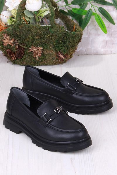 fort 35824 Black Skin Buckle Detailed Comfortable Loafer Women's Shoes