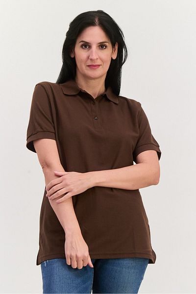 FeatherLite Women Spread Collar Short Sleeves Textured Polo Shirt, Brown