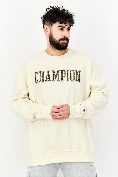 Champion Men Sportswear Fit Brand Logo Outdoor Sweatshirt, Cream