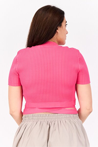 Esprit Women Mock Neck Short Sleeve Textured Top, Pink