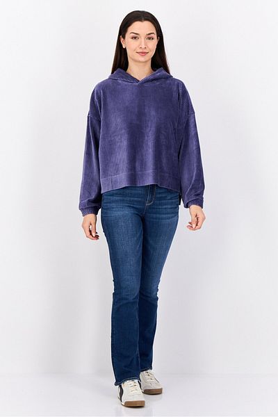 aerie Women Ribbed Long Sleeve Hoodie, Slate Blue