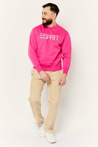 Esprit Men Crew Neck Long Sleeves Brand Logo Sweatshirts, Fuchsia