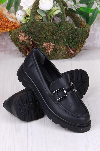 fort 35810 Black Skin Buckle Detailed Comfortable Loafer Women's Shoes
