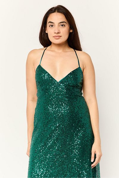 Lulus Women Sequins Maxi Dress, Dark Green