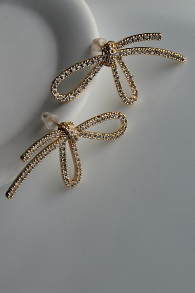 Leo'Stone Premium Series - Imported Zircon Stone, Large Bow, Non-Tarnish Stylish Women's Earrings