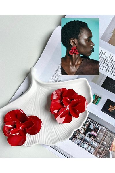 Rossetto Atelier Imported Zra Brand Model Red Rose Earrings