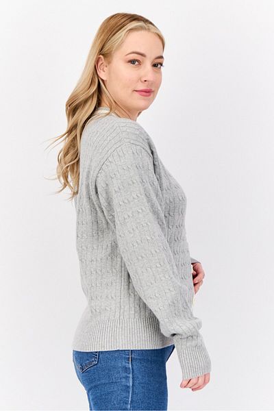 Esprit Women V Neck Knitted Cardigan, Grey