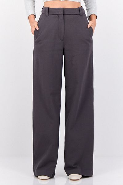 Esprit Women Regular Fit Textured Straight Leg Pants, Dark Grey