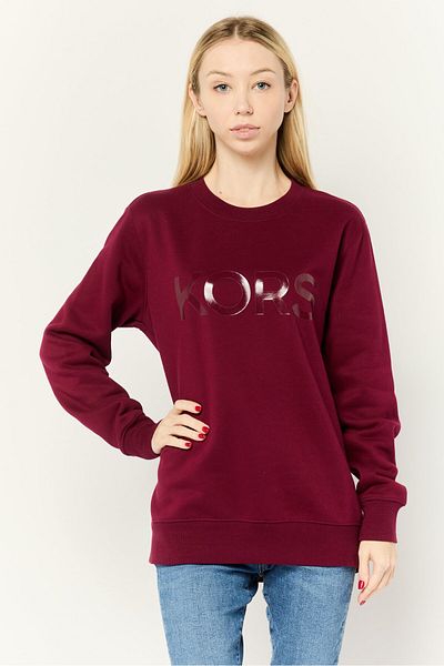 Michael Kors Women Crew Neck Brand Logo Long Sleeve Sweatshirt, Maroon