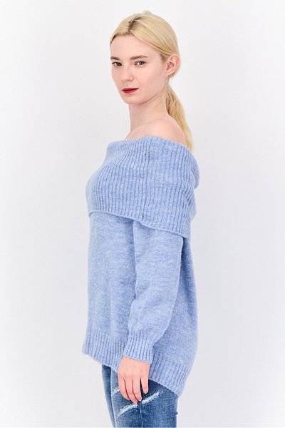 Don't Call Me Jennyfer Women Off-shoulder Neckline Knitted Sweater, Sky Blue