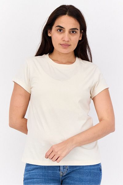 Esprit Women Crew Neck Short Sleeves Brand Logo T-shirts, Cream