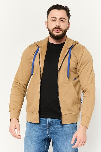 GAS Men Hooded Solid Long Sleeves Sweatshirt, Tan