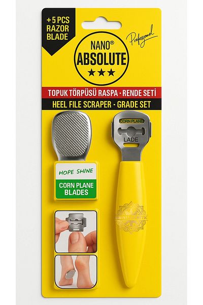 Nano Absolute Heel File Rasp Foot Care Set with 5 Spare Blades, Callus Remover Pedicure Tool