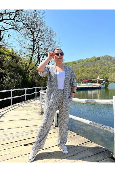 MJORA Set tricotat kimono și pantaloni de mărime mare