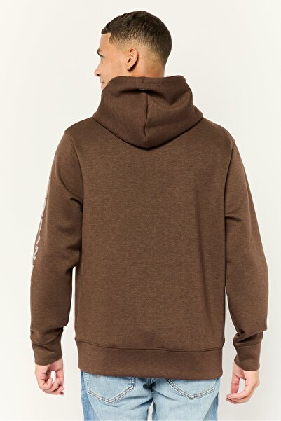 AMERICAN EAGLE Men Graphic Long Sleeve Hooded Sweatshirt, Brown