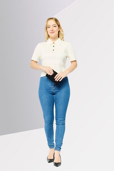 Michael Kors Women Regular Fit Short Sleeve Rib Knit Polo Shirts, Bone