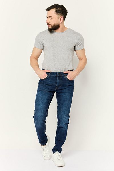 Esprit Men Regular Fit Washed Stretchable Jeans, Navy