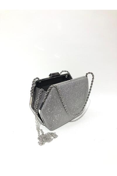 womenacs Platinum Color Big Stone Material Women's Evening Dress Clutch Portfolio Wedding Engagement Henna Evening Bag