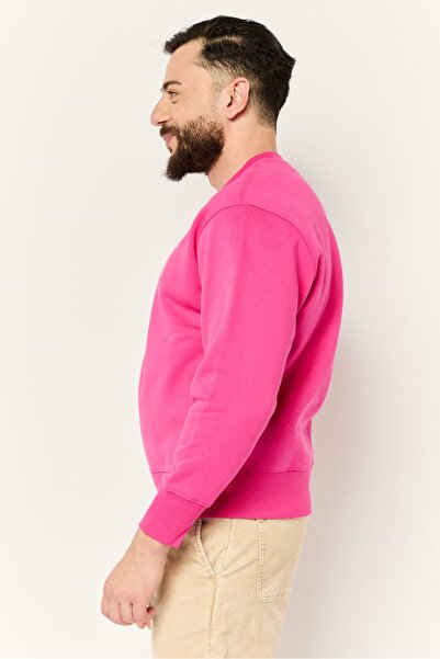 Esprit Men Crew Neck Long Sleeves Brand Logo Sweatshirts, Fuchsia