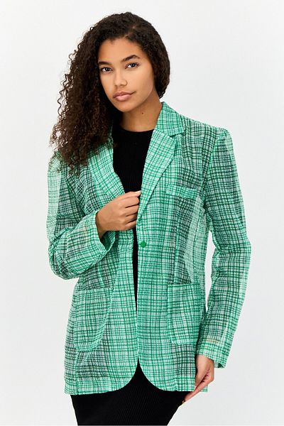 Urban Revivo Women Regular Fit Sheer Mesh Blazer, Green