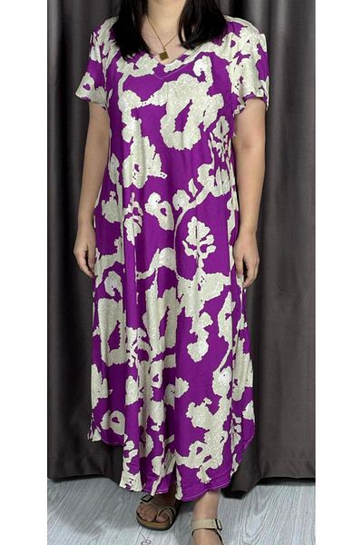 Sobe Hediyelik Rochie Picasso de vară cu model violet Mărime standard țesătură fluidă din viscoză
