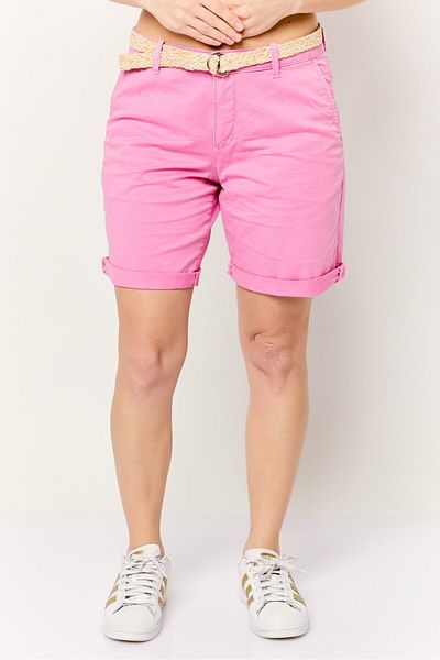 Esprit Women Regular Fit Plain Belted Shorts, Pink