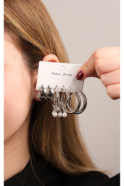 Jack Ferrero Women's Steel 6 Piece Earring Set