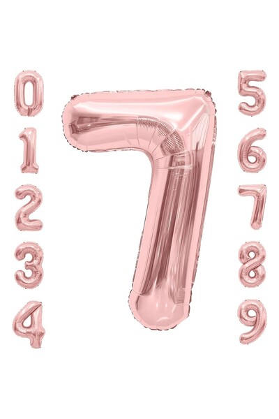 Flippy Metallic Foil Balloon Number 7, 100 cm, Rose, Individual Pack, Straw Included