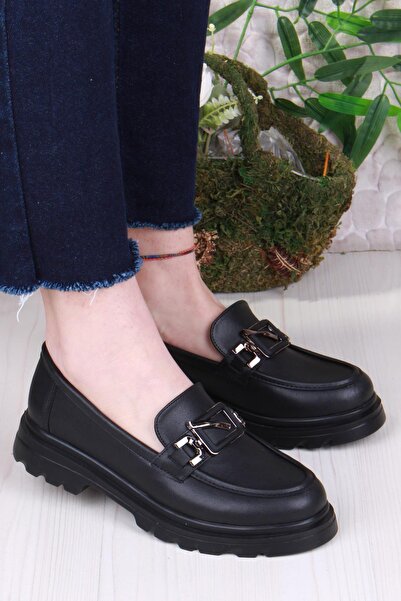 fort 35825 Чорні шкіряні туфлі-лофери з застібкою, зручні, жіночі