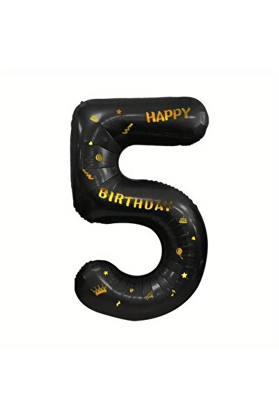 Flippy Balon folie metalică, număr 5, La mulți ani, 100 cm, negru