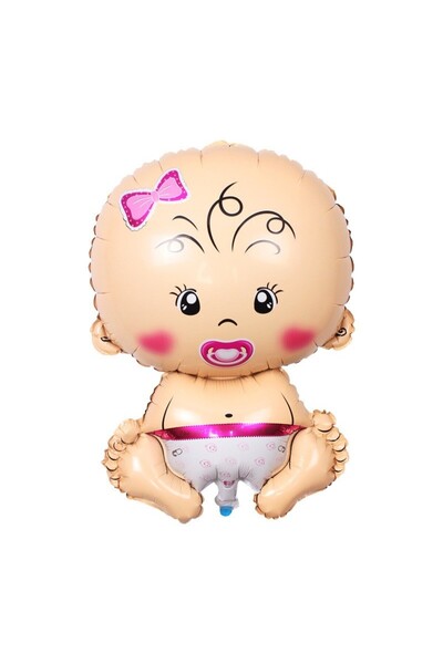 Flippy Metallic Foil Balloon — Girl Figurine, Christening Theme, 73x48 cm, Pink