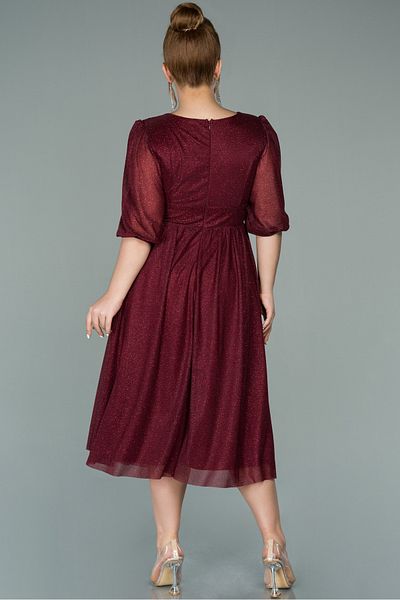 Efelif Capri Sleeve Glitter Midi Plus Size Evening Dress Abk38848