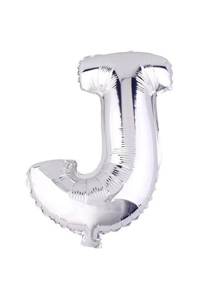 Flippy Balon folie metalică litera J, 40 cm, heliu sau aer, pachet individual, pai inclus, argintiu