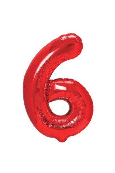 Flippy Metallic Foil Number Balloon 40 cm, Red, Number 6, Straw Included