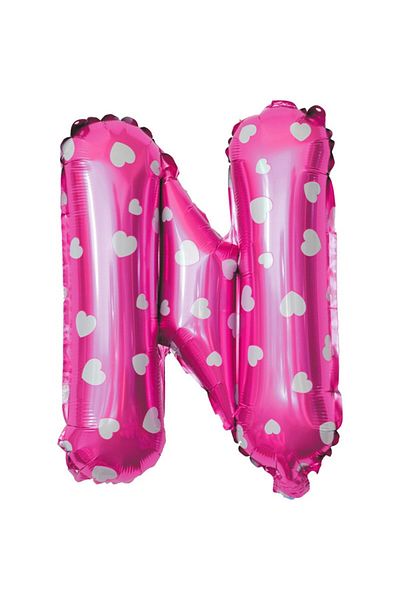 OEM Metallic Foil Balloon Letter N 40 cm, With Heart Print, Inflated with Helium or Air, Ind Packaging