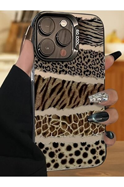 Deppo Trend حافظة متوافقة مع هاتف iPhone 12/12 Pro بنمط الفهد، خطوط بنية مع م...