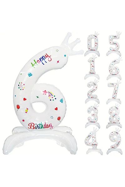 Flippy Balon, Flippy, Cifra, Model 6 cu Happy Birthday Scris, 81 cm, , Alb