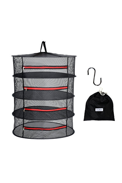 ULZKA Lüx 4 Katlı Kırmızı Fermuarlı Meyve Sebze Kurutma Filesi | Meyve Sebze Doğal Kurutma Sepeti