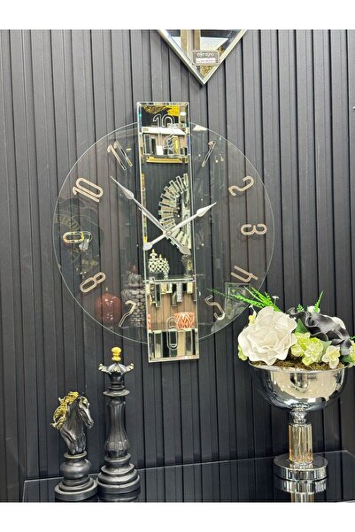 Efe Ayna ŞEFFAF DUVAR SAATİ-3'LÜ GÜMÜŞ DUVAR SAATİ & YAN AYNA SETİ