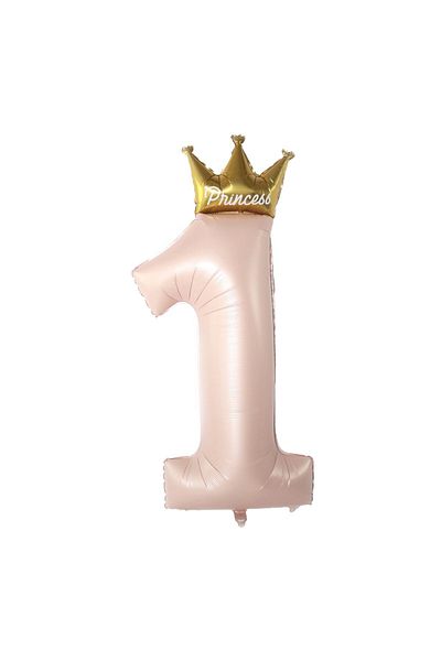 Flippy Balon, , Cifra 1, Model Coroana Printesa, 91 Cm, , Roz