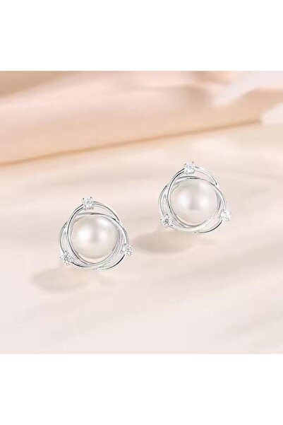 Monemel Kristal Taşlı İnci Yuvarlak Küpe (Altın Kaplama) Anneler Gunu Hediyesi