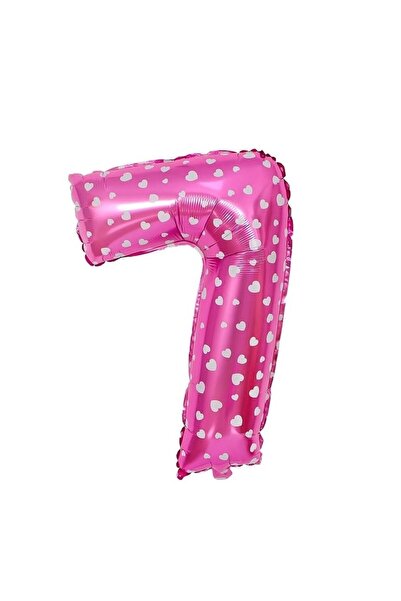 Flippy Balon folie metalică – Numărul 7, imprimeu inimă, 80 cm, roz