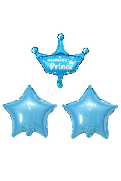 Flippy Set 3 Baloane Din Folie A, , Figurine Coroana Si Stea, Model Aniversare, 40 Cm, , Albastru